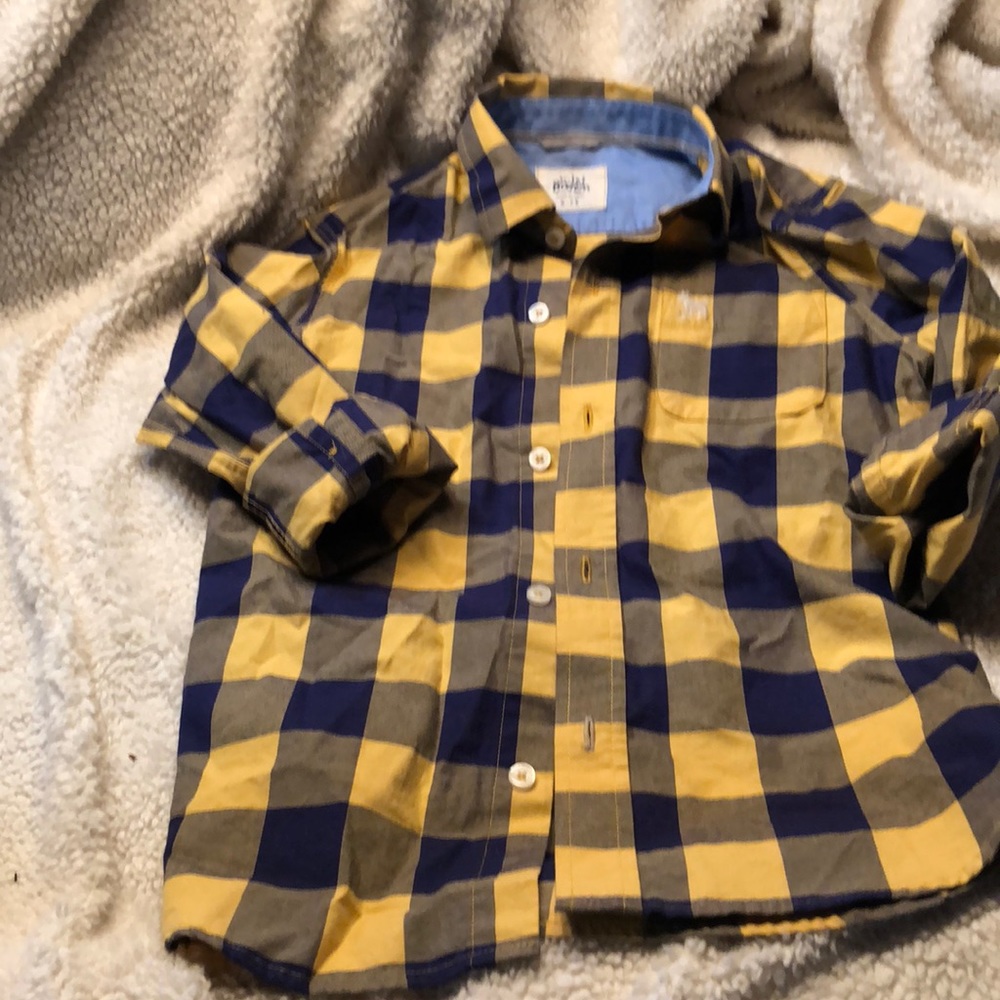 Mini boden long sleeve blue/gold button down 6-7